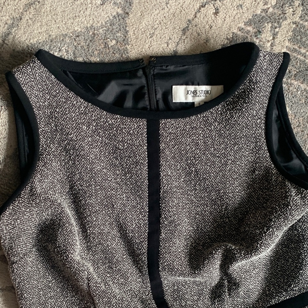 Jones Studio Black and Gray Herringbone Dress